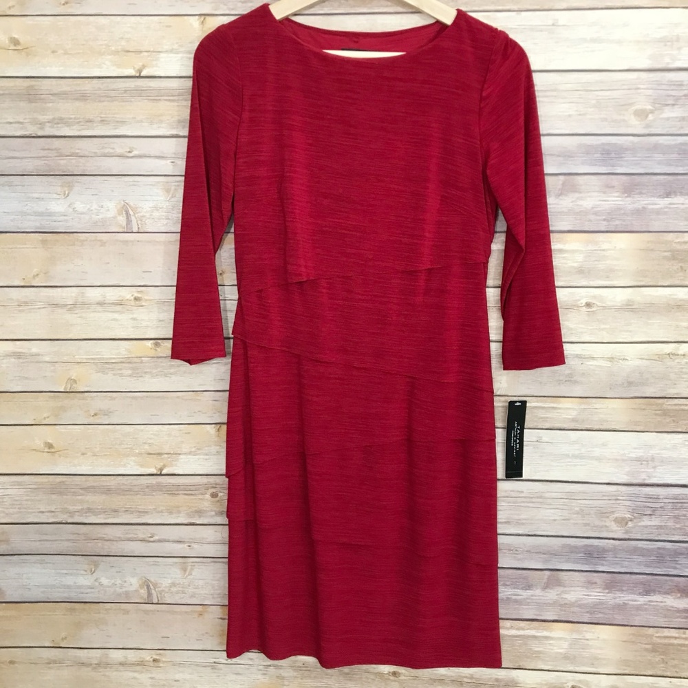 Tahari Arthur S. Levine Cherry Red Knit Dress Sz 4